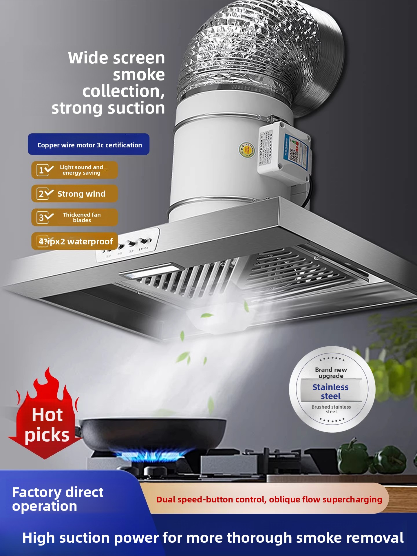 Commercial Kitchen Vent Hood - Kitchen range hood, household high-suction exhaust