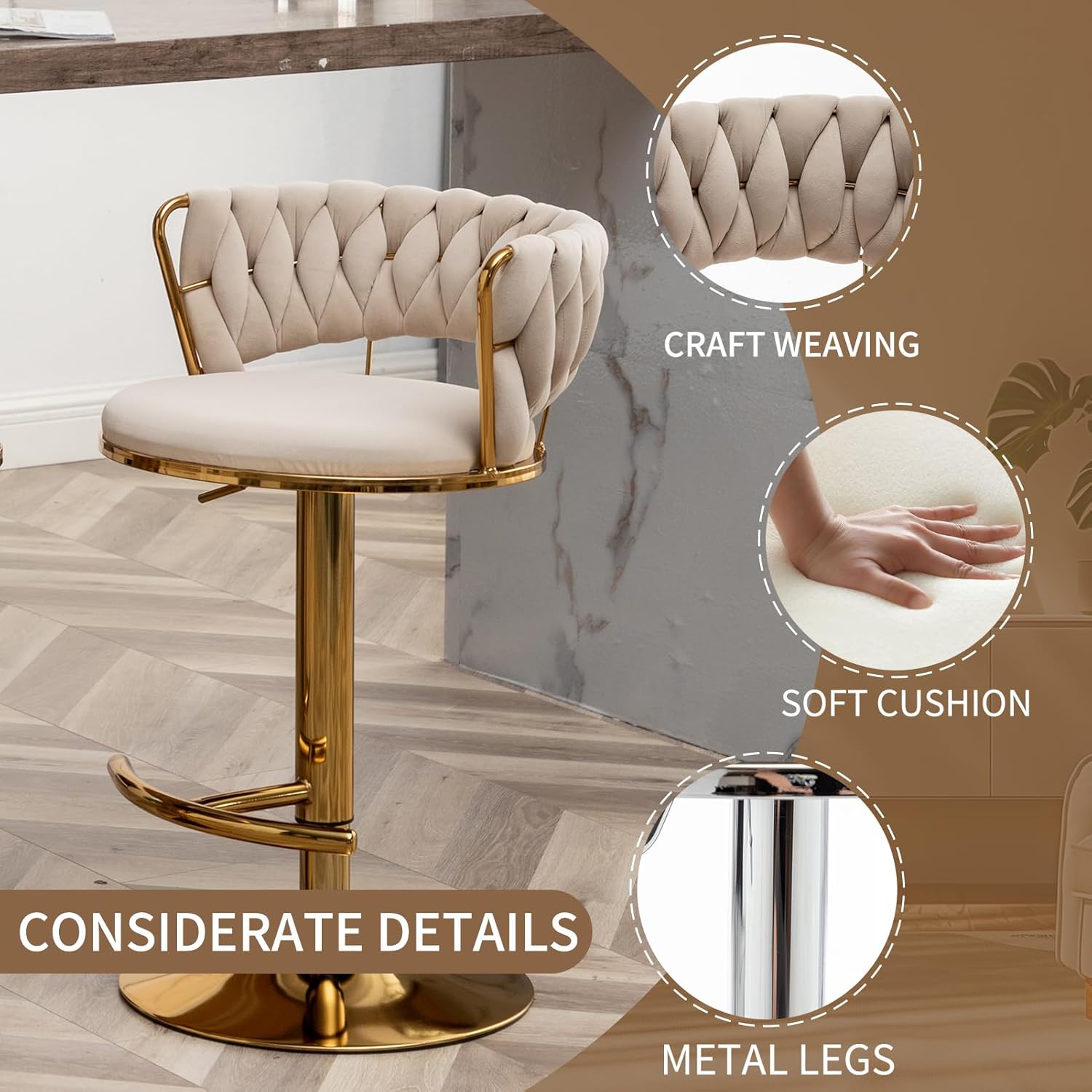 Beige Velvet Bar Stools Set of - Commercial Kitchen Set recension och pris