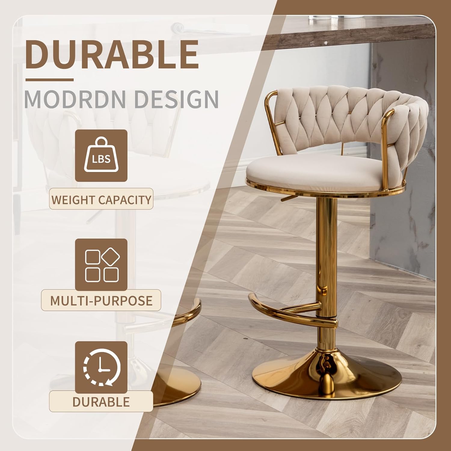 Beige Velvet Bar Stools Set of - Commercial Kitchen Set recension och pris